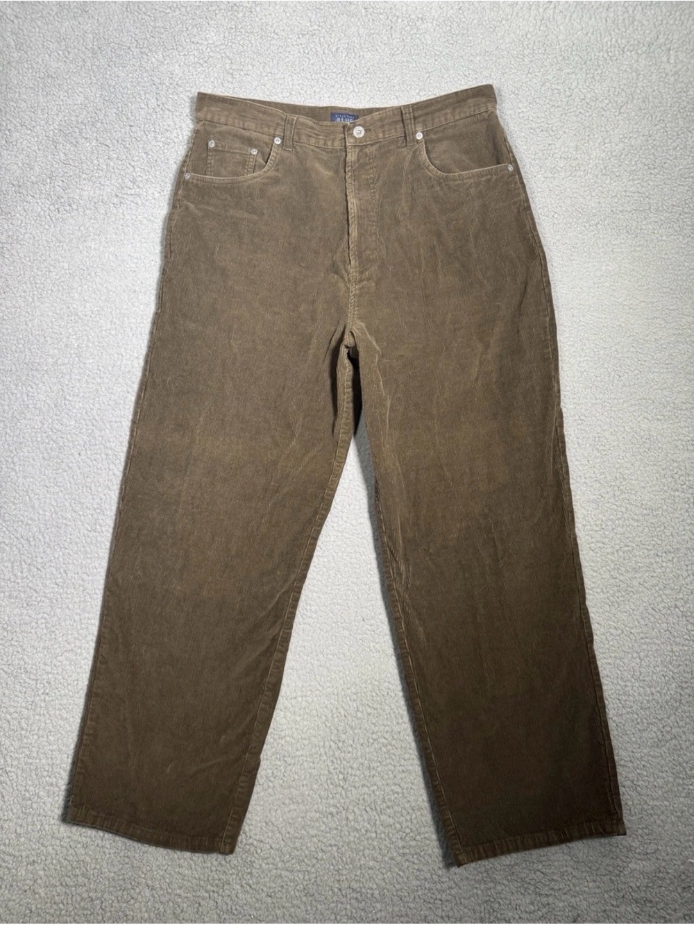 Men Brown Flat Front Straight Leg Dark Wash Corduroy Pant 36 x 30 Earth Tone